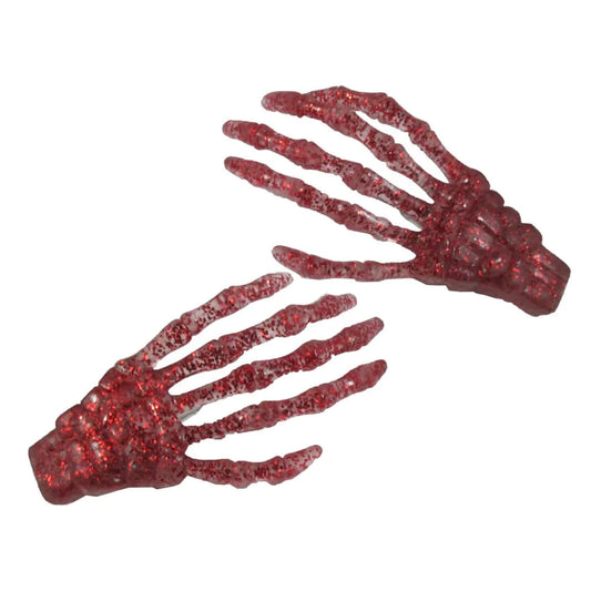 Skeleton Bone Hand Hairslides Red Glitter