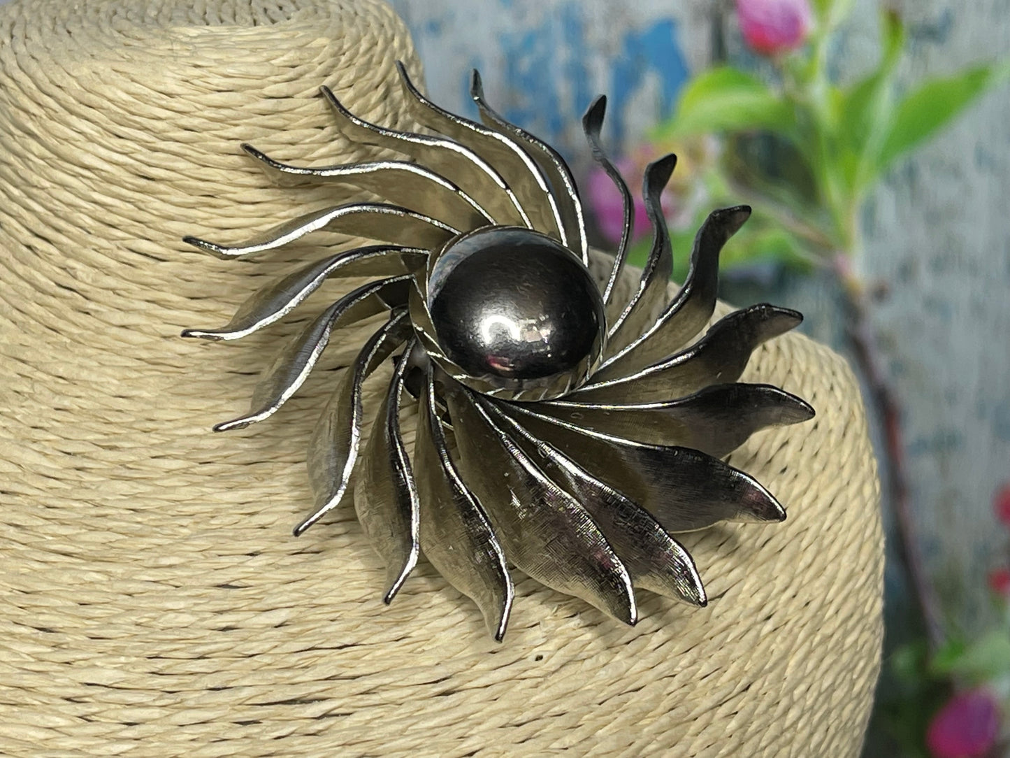 Silver Industrial Sun Pinwheel Brooch