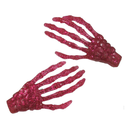 Skeleton Bone Hand Hairslides Pink Glitter