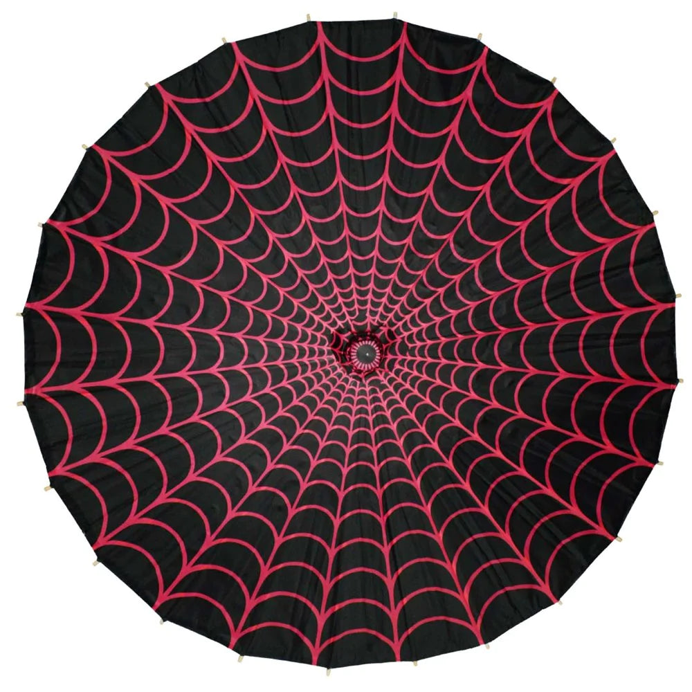 Spiderweb Pink and Black Fabric Parasol Kreepsville Halloween Hip Crypt Parasol Accessories Horror