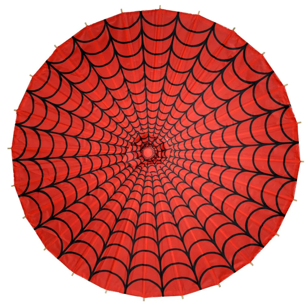 Spiderweb Red and Black Fabric Parasol Kreepsville Halloween Hip Crypt Parasol Accessories Horror