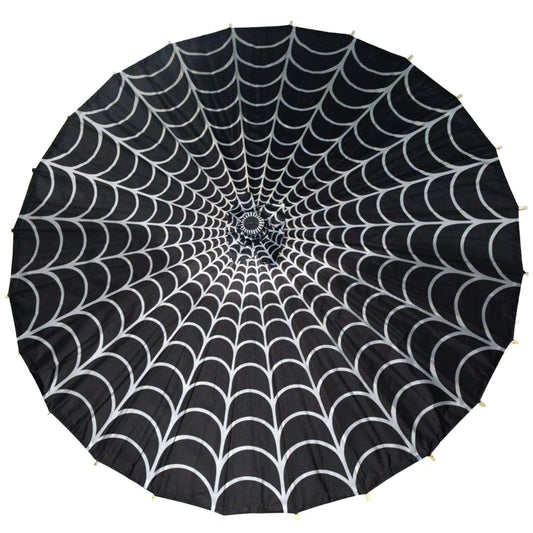 Spiderweb Grey and Black Fabric Parasol Kreepsville Halloween Hip Crypt Parasol Accessories Horror